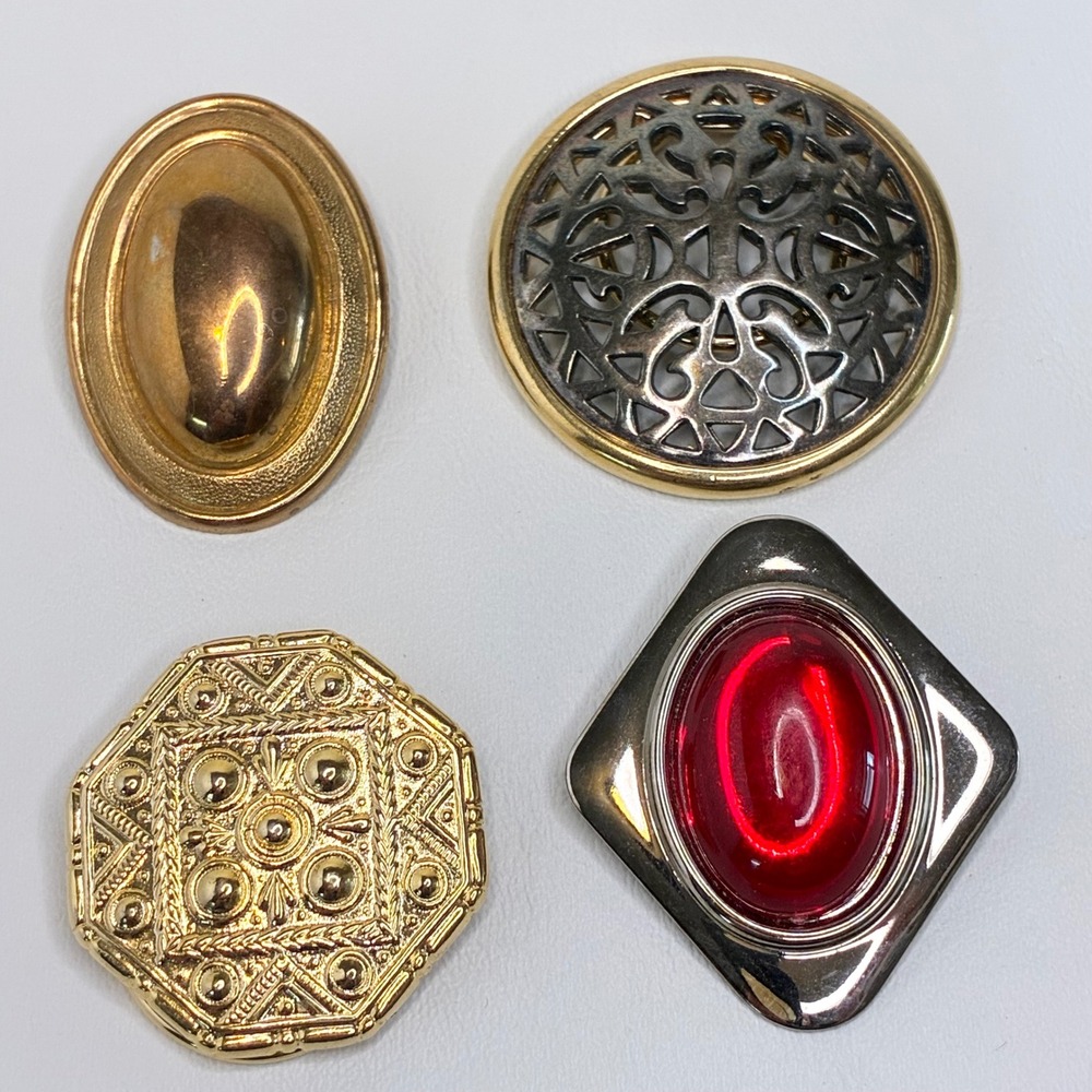 Vintage Scarf Clip Lot Premier Designs Red Cabochon Gold Silver Tone Estate